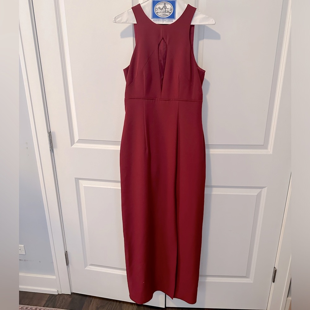 JS Collections Red Column Keyhole Dress